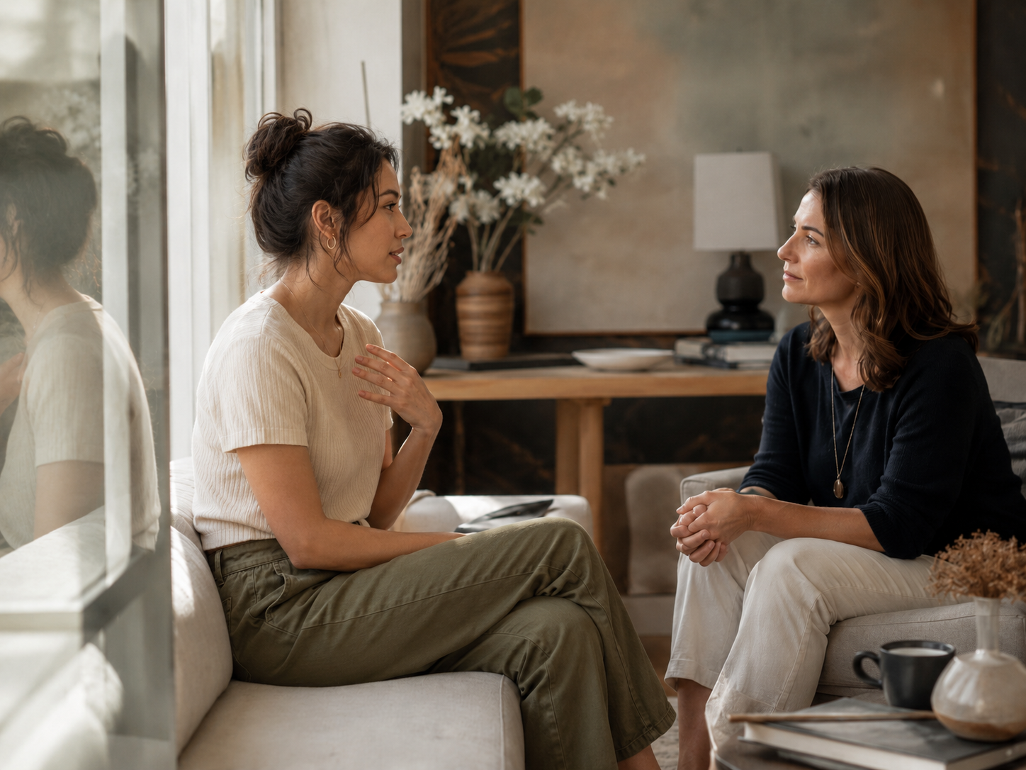 Deux femmes en dialogue autour d'une table