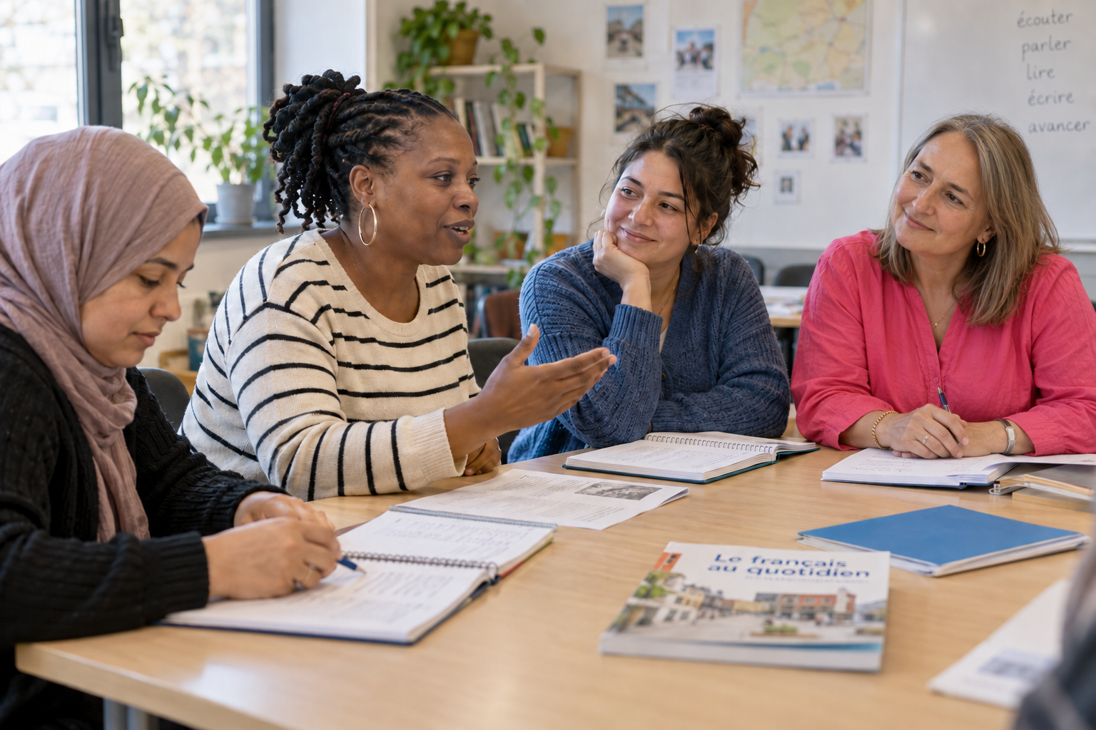 Deux femmes en conversation lors d'un atelier